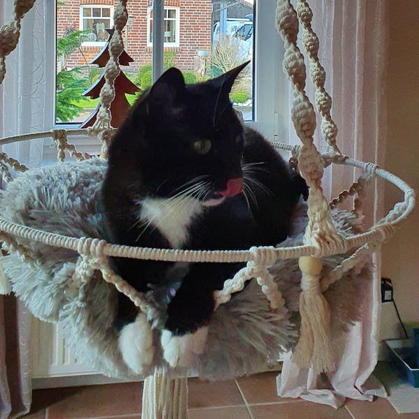 MIARA Katzenbett | Hängebett für Katzen | Hanging Swing Bascet | Makramee-Schaukel | Pet Hanging Bascet