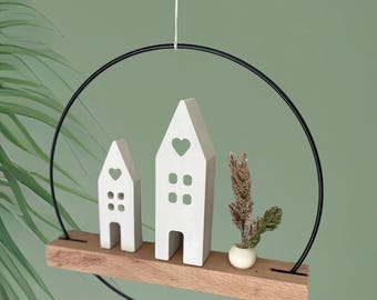 Dekoring, Metallring mit Häuschen, Hängedeko, Fensterdeko