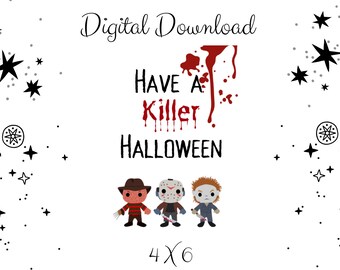 Tarjeta de Halloween Asesina / Íconos de películas de terror (Descarga digital)
