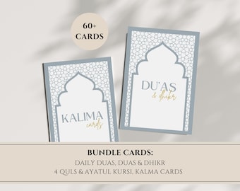 Islamic Flashcards Bundle, Islamic Duas, Dua cards Printable, Dhikr Cards, Kalima Card, Ayatul Kursi, 4 Qul Cards, Islamic Educational Cards