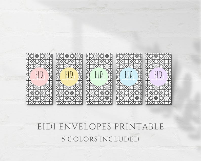 These beautiful Eidi envelopes printable are perfect for giving out Eidi to family members or kids! 5 lovely colors includes. Print as many copies as you like on printer paper or card stock. Simply print, cut and glue.