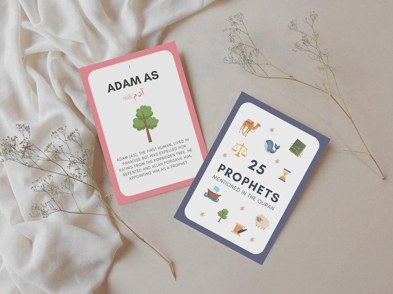 Make learning about the Prophets engaging with these Islamic Prophets Flashcards! These flashcards are a valuable Islamic educational tool to help children memorize and recognize the names and stories of the Prophets mentioned in the Quran.