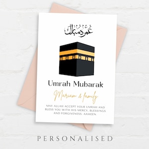 Cartão Umrah personalizado, cartão Umrah Mubarak, cartão Umrah imprimível, cartão Umrah, cartão Umrah Mubarak personalizado, presente Umrah Mubarak