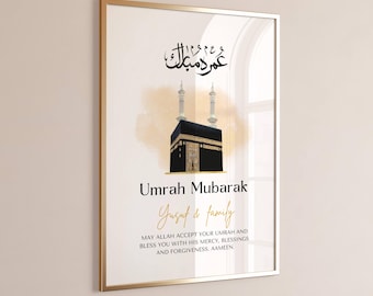 Gepersonaliseerde umrah mubarak-afdruk, umrah mubarak-cadeau, umrah mubarak-pdf, umrah-aandenken, cadeaus voor umrah, umrah-lijst, umrah-posterafdruk