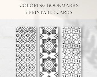 Utskrivbara målarbokmärken, islamisk målarbok, geometriska bokmärken, färgterapi, medvetna målarbokmärken, islamisk konstmålarbok