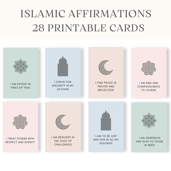 Islamic Affirmation Cards, Muslim Affirmations, Islamic printables, Affirmation Cards Printable, Islamic resources, Islamic Daily Reminders