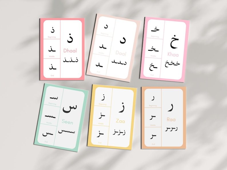 These printable Arabic Alphabet Flashcards are perfect for beginners and children to learn arabic letters and their position.