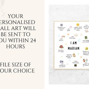 This Custom Islamic Affirmations for Kids printable Islamic  wall art is a wonderful addition to any muslim childs bedroom or playroom.
