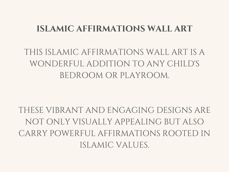 This Custom Islamic Affirmations for Kids printable Islamic  wall art is a wonderful addition to any muslim childs bedroom or playroom.