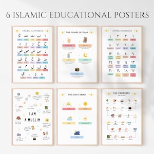 Islamic Educational Poster Bundle: Set of 6, Islamic Educational, Islamic Homeschool, Islamic Wall art, Muslim Posters, Muslim Kids Poster