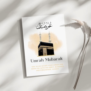 Tarjeta Umrah Mubarak, tarjeta de felicitación Umrah, tarjeta Umrah imprimible, tarjetas de felicitación islámicas, Umrah Mubarak, regalo Umrah imprimible, regalo Umrah
