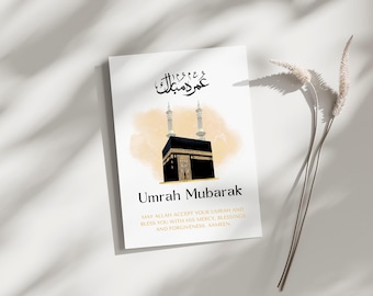 Carte de la Omra Moubarak, carte de voeux de la Omra, carte de la Omra imprimable, cartes de voeux islamiques, Omra Moubarak, cadeau de la Omra imprimable, cadeau de la Omra
