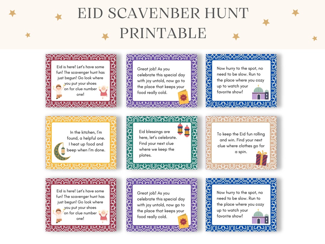 Eid Scavenger Hunt Printable, Indoor Treasure Hunt, Eid Gifts, Eid ...