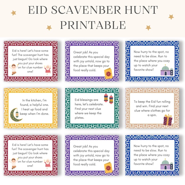 Eid Scavenger Hunt Printable, Indoor Treasure Hunt, Eid Gifts, Eid Games, Eid for Kids, Eid Activity, Eid Money, Eid printable, Eid Party