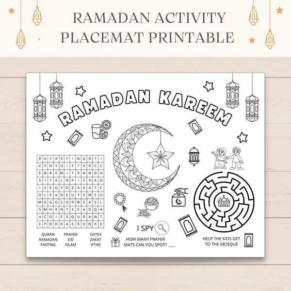 Napperon du Ramadan imprimable, Napperon d’activité du Ramadan, Décorations du Ramadan, Napperon du Ramadan, Napperon Iftar pour enfants, Activité pour les enfants du Ramadan