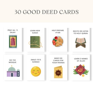 Good Deeds Cards Printable, Ramadan Cards, Ramadan Advent Cards, Kids Good Deeds, Ramadan kids Activities, Muslim Activity, Ramadan Calendar