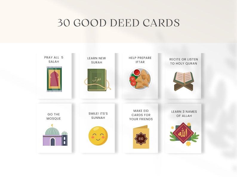 These Ramadan good deeds cards  printable are perfect kids activity to use  during the blessed month of Ramadan. Keep kids engaged by doing one good deed a day.