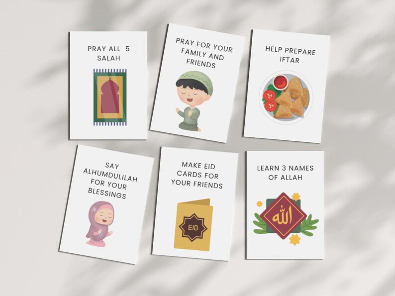 These Ramadan good deeds cards  printable are perfect kids activity to use  during the blessed month of Ramadan. Keep kids engaged by doing one good deed a day.