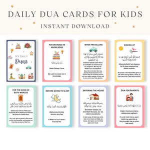 Karty Dua dla dzieci, islamskie dzieci do druku, Duas dla dzieci, książka Dua dla dzieci, karty modlitewne, fiszki Dua, Duas PDF, codzienne Duas dla dzieci