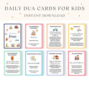 Kids Dua Cards, Islamic Kids Printables, Duas for Kids, Children Dua Book, Prayer Cards, Dua Flashcards, Duas PDF, Daily Duas for Kids