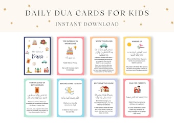 Cartes Dua pour enfants, imprimables islamiques pour enfants, Duas pour les enfants, livre de Dua pour enfants, cartes de prière, cartes mémoire Dua, Duas PDF, Duas quotidiens pour les enfants