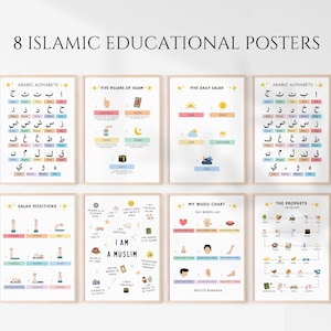 Lot de 8 affiches éducatives islamiques, éducation islamique, école à la maison islamique, art mural islamique, affiches musulmanes, affiches pour enfants musulmans