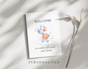 Personalised Muslim Baby Boy Card, Muslim Newborn, Muslim Baby Boy, Islamic New Baby, Muslim New Baby Greeting card, Islamic Newborn Card