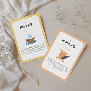 Make learning about the Prophets engaging with these Islamic Prophets Flashcards! These flashcards are a valuable Islamic educational tool to help children memorize and recognize the names and stories of the Prophets mentioned in the Quran.