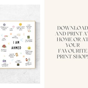 This Custom Islamic Affirmations for Kids printable Islamic  wall art is a wonderful addition to any muslim childs bedroom or playroom.