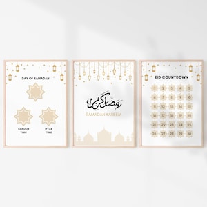 Ramadan Decoration Printable, 3 Set Ramadan Printable, Ramadan Calendar, Suhoor Iftar Time, Countdown to Eid, Ramadan Kareem, Islamic Art