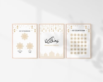 Ramadan Decoration Printable, 3 Set Ramadan Printable, Ramadan Calendar, Suhoor Iftar Time, Countdown to Eid, Ramadan Kareem, Islamic Art