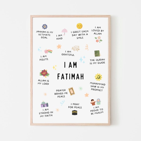 Personalised Islamic Wall Art, Islamic Affirmations Wall Art, Muslim Affirmations, Islamic Kids Wall Art, Muslim Kids, Islamic Kids Decor