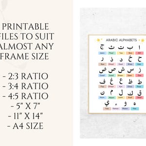 Teach your little ones the beauty of the Arabic language with this vibrant Arabic Alphabet Poster. This Arabic Letters Wall Art is perfect for any child's room or learning space, offering an engaging way to help them learn the Arabic alphabet.