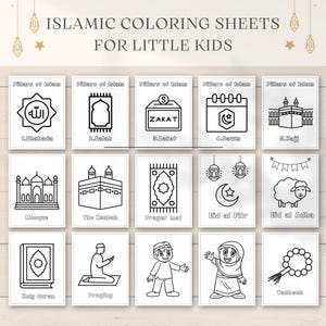 Islamic Coloring Pages, Easy Kids Coloring Printable, Ramadan coloring, Islamic Kids Activity, 5 Pillars of Islam, Preschool Coloring