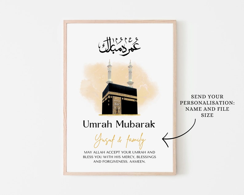 This beautiful Personalised Umrah Mubarak print makes the perfect gift for the completion of Umrah. Perfect to gift Muslim family and friends.