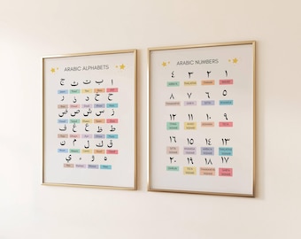 Arabic Alphabet and Alphabet Numbers Poster, Islamic Educational Bundle, Arabic Alphabet Poster, Arabic Number Poster, Muslim Kids Poster
