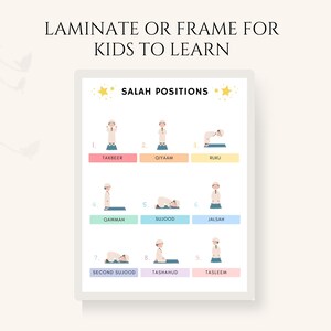 Help children and new learners understand the positions of Salah with this clear and beautifully designed Salah Position Poster. This educational Islamic wall art guides users through each step of the prayer/ Namaz.