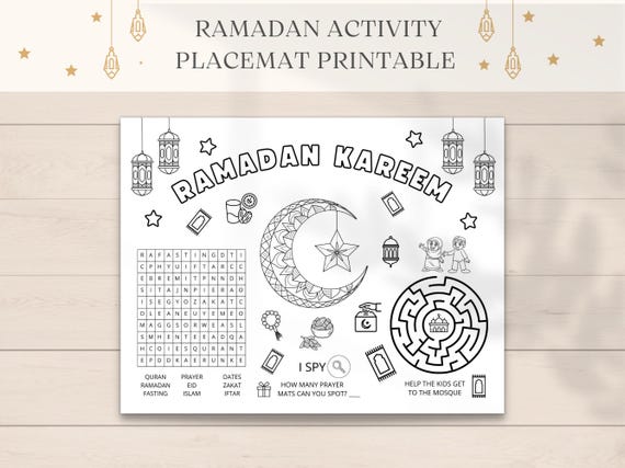 Ramadan Placemat Printable, Ramadan Activity Placemat, Ramadan Decorations, Ramadan Placemat, Kids Iftar Placemat, Ramadan Kids Activity