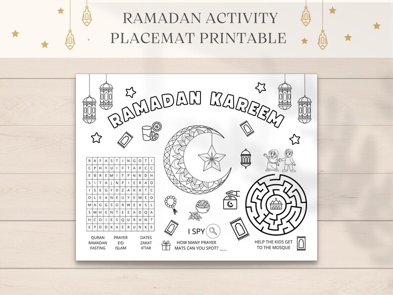 This Ramadan Activity Placemat is a perfect way to keep kids engaged on Iftar table. The PDF has fun Ramadan games and coloring. Print as many as you like.