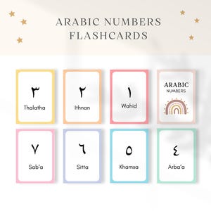 Flashcards de números arábicos, algarismos arábicos, aprenda números arábicos, cartões de aprendizagem de números arábicos, flashcards de árabe, números em árabe