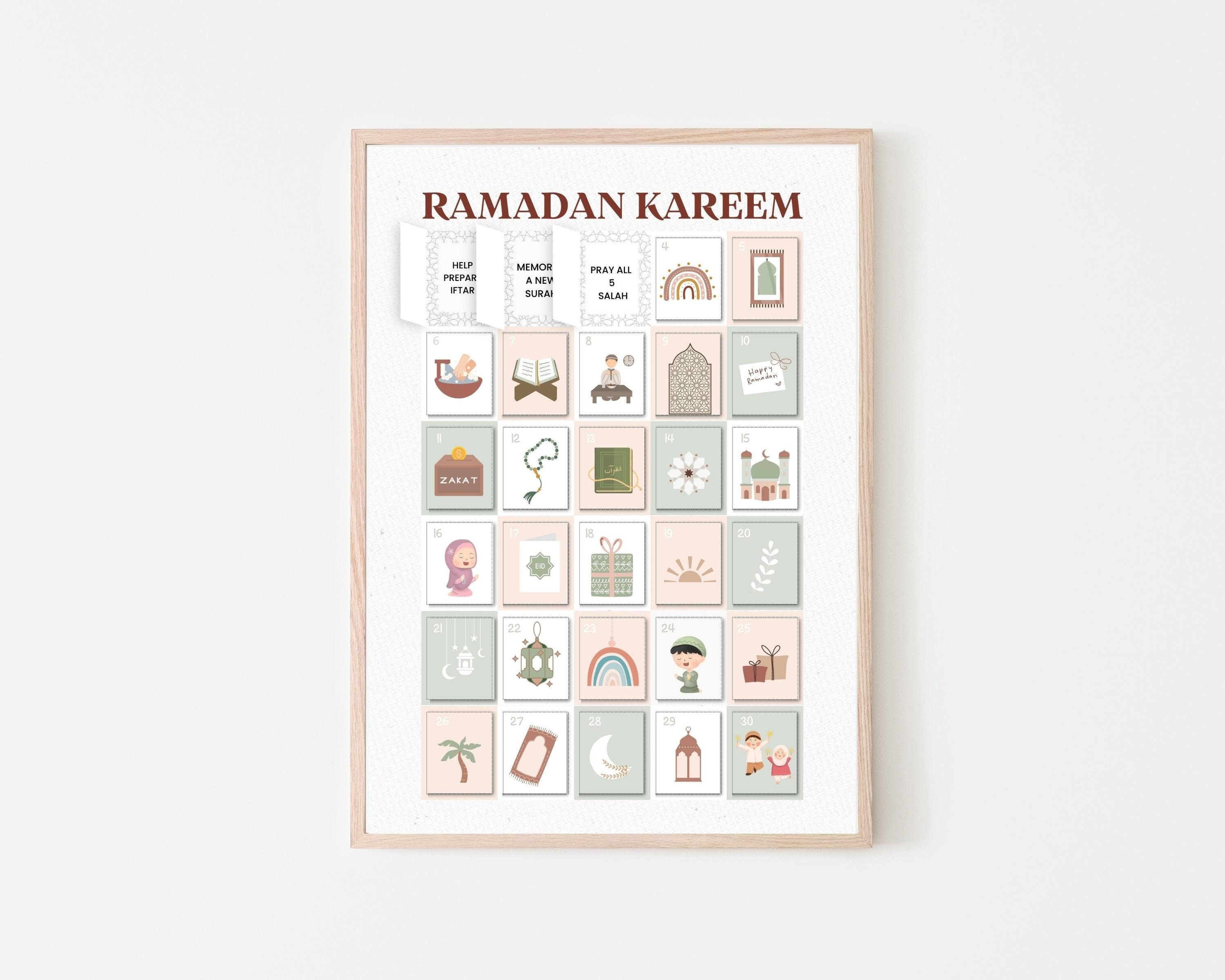 Ramadan Advent Calendar | Wooden Advent Calendar for Ramadan Decorations |  30 Days Countdown Ramadan Calendar Eid Mubarak Gift for Kids Adults (A)