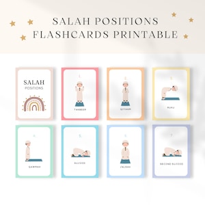 Salah Positions Flashcards, Islamitische gebedsstappen voor kinderen, Salah Flashcards leren, Islamitisch educatief hulpmiddel, Islamitisch gebed Flashcards