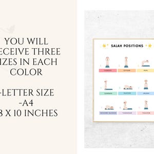 Help children and new learners understand the positions of Salah with this clear and beautifully designed Salah Position Poster. This educational Islamic wall art guides users through each step of the prayer/ Namaz.