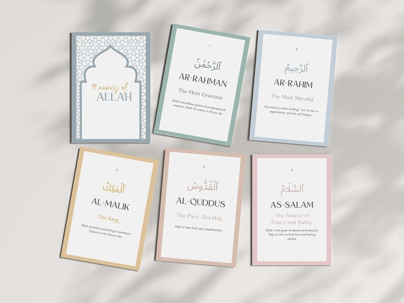 99 Names of Allah Cards, 99 Names of Allah, Asma Ul Husna Cards, Muslim ...