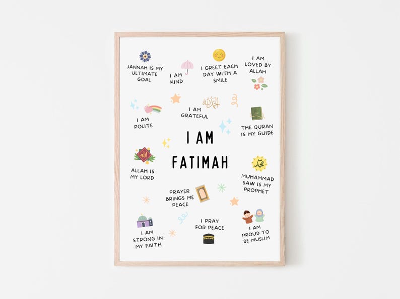 This Custom Islamic Affirmations for Kids printable Islamic  wall art is a wonderful addition to any muslim childs bedroom or playroom.