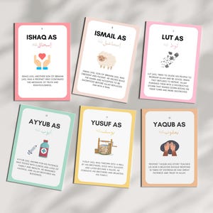Make learning about the Prophets engaging with these Islamic Prophets Flashcards! These flashcards are a valuable Islamic educational tool to help children memorize and recognize the names and stories of the Prophets mentioned in the Quran.