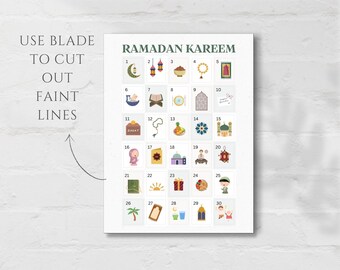 DPKOW Calendrier Ramadan Pour Enfants 2025 - Affiche Compte à Rebours Avec Autocollants Étoiles Et Points De Colle