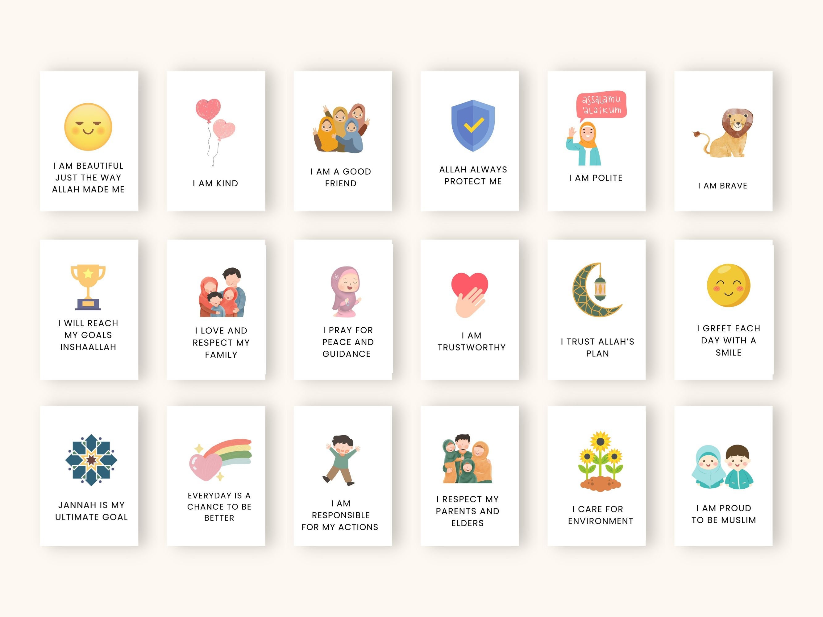 Islamic Affirmations Cards for Kids, Muslim Affirmations, Muslim Kids ...