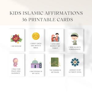 Cartes d'affirmations islamiques pour enfants, affirmations musulmanes, enfants musulmans, affirmations positives, parentalité musulmane, ressources islamiques, imprimable