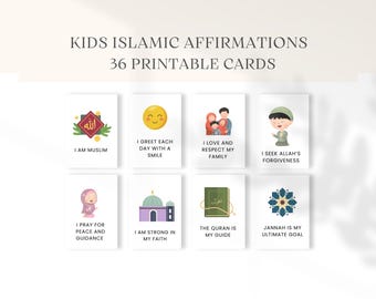 Islamic Affirmations Cards for Kids, Muslim Affirmations, Muslim kids, Positive Affirmations, Muslim parenting, Islamic Resources, Printable